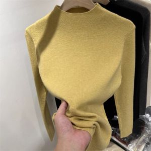 La Chapelle Blue Knitted Sweater Womens Half High Collar Fufu Inner Wear Korean Style Slim Fit Long Sleeve Solid Color