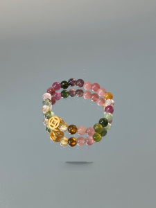 OkFineyard Natural Apatite Crystal Beads Rings for Women Copper Coin Attract Wealth Elastic Index Finger Ring Fashion Jewelry