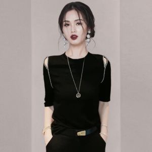New Summer Stylish Elegant Handmade Beaded Loose Slimming Short Sleeve Womens Clothing