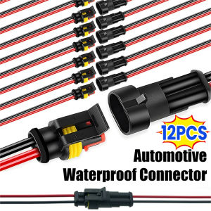 ขั้วต่อไฟฟ้าซีลกันน้ำสำหรับรถยนต์12ชิ้นปลั๊กขั้วต่อไฟฟ้ากันน้ำผู้ชายผู้หญิงกันน้ำสำหรับรถจักรยานยนต์อัตโนมัติพร้อมสายไฟ