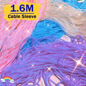 Universal 1.6m Laser Color Charging Cable Sprial Protector Earphone Wire Wrap Cord Winder Data Line Protection Cover Sleeve