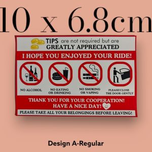 [PHV & Taxi Essential]🔴 Waterproof Vinyi Sticker No Eating Drinking Smoking 5 Stars Rating Tips(FOC Singpost Mail)