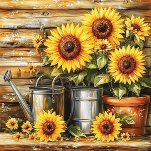 Huacan Full Square Round Drill Diamond Painting Sunflower Vase Diamond Mosaic Flower Art Decorative Paintings