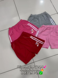 KID GIRL SHORT PANT 1 SET 2X PCS MIX COLOUR/SELUAR CARTOON KANAK-KANAK COTTON GOOD QUALITY READY STOCK NEW ARRIVAL