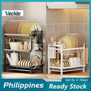 Veckle 2/3 Layers Dish Drying Rack Multifunctional Dish Drainer Rack Kitchen Organizer Shelves Plate Storage Rack