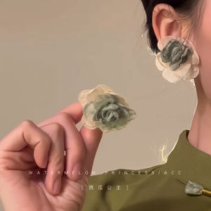 "Xie Yuchen" New Chinese Style National Style Earrings Womens Fabric Flower Chinese Ancient Style Earrings Horse-Face Skirt Cheongsam Han Dynasty Earrings
