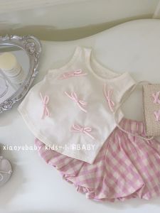 Girls Summer Outfit Vest And Bloomer Pants Two Piece Set Korean Style Cotton Blend Comfortable Breathable Child Clothing