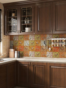 Kitchen Bathroom Self Adhesive Waterproof Moisture Proof Tile Pattern Wall Stickers PVC Geometric Retro Home Decor Wall Mural