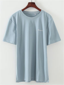 เสื้อยืดคอกลมแขนสั้นผ้าคอตตอนผสมสำหรับผู้ชาย ทรงหลวม ระบายอากาศได้ดี สีฟ้าอ่อน แฟชั่นฤดูร้อน ระบายอากาศได้ดี ระบายความร้อนได้ดี