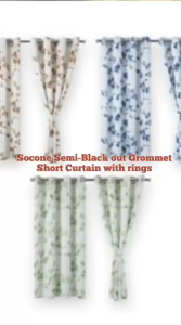 Socone Elegant Semi-Blackout Grommet Short Curtain with Rings W:51x L:59 1PC (130x150cm) Home Decor