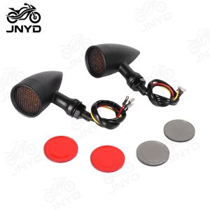 JNYD Black/Chrome Motorcycle 12V Amber Mesh Lens Turn Signal Brake Light 10mm For Chopper Bobber Cafe Racer
