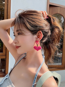 Exaggerated Long Heart Shaped Candy Colored Earrings Trendy  out Fashion Jewelry for Girls Mixed Material Korean Style