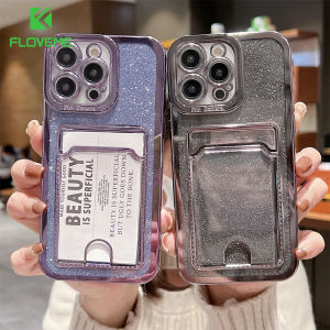 FLOVEME Plating Glitter Clear Phone Case For iPhone 14 13 12 11 Pro Max 14 Plus Card Slot Lens Protection PC+TPU Shockproof Back Cover For iphone X XR XS Max