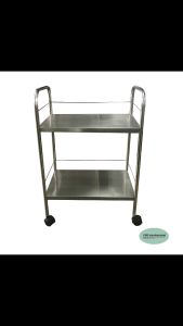 CMS ชั้นวางของสแตนเลส 2 ชั้น พร้อมล้อเลื่อนและที่จับ ขนาด 35 * 55 ซม. สูง 80 ซม.