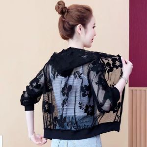 Tay Dài Mùa Hè Mini Áo Ngắn Nữ Chống Nắng Ren Mỏng Lưới Size Lớn Áo Vest Bên Ngoài Khi Mặc