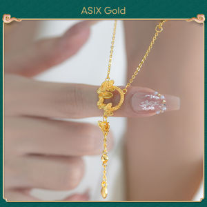 ASIX GOLD 916 gold 24K gold 18K gold Niche high-end butterfly garland clavicle chain Original fashion gold-plated butterfly tassel necklace for women Lucky necklace The color does not turn black Wont peel Exquisite holiday wedding gifts