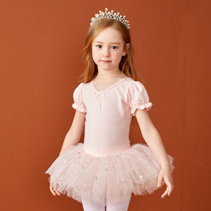 Childrens Ballet Dance Clothes Short Sleeve Practice Suit Spring Summer Kids Dancing Outfit Toddler Ballet Skirt Ensemble