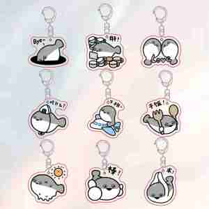 Creative Acrylic Sand Sculpture Emoticon Bag Charm Double Sided Transparent Cute Cartoon Keychain Gift for Festive Occasions