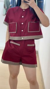6122 Jeanne Pocket Button Short Cotton One Set Wanita Katun Adem Tebal