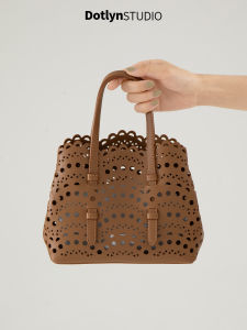 Dotlyn French Style Hollow Carving Vegetable Basket Bag Elegant Versatile Shoulder Handbag Casual Soft Polyester Lining