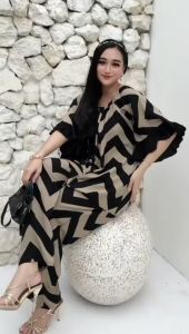 ONE SET SETELAN WANITA JUMBO LD 120 MOTIF ZIGZAG MODEL TERBARU BUSUI FRIENDLY BISA COD