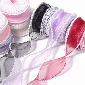 5yards/roll 4cm Pearl Edge Organza Ribbon Wave Silk Lace Children Hair Accessories Lolita Handmade Gift Box Wedding Decoration