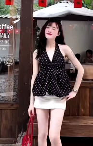 🔥[C461] Áo kiểu nữ KIỂU YẾM THẮT GIỮA DÁNG PHỒNG có mút vạt xòe phối lưng chun - Kholenqc