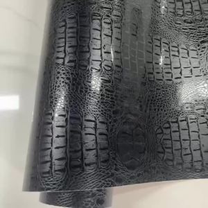 Premium Imitation Faux Black Crocodile Skin Leather Vinyl Wrap Roll with Air Release Self Adhesive Decal Car Wrapping