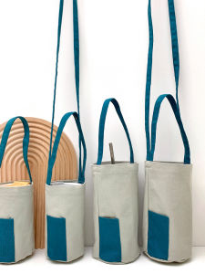 Thermos Cup Cover Crossbody Contrast Color Japan and South Korea Minimalist Hand-Held Water Cup Bag Water Bottle Protection Cover Neutral Literary Canvas Bag