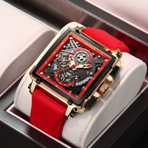 LIGE Jam Tangan Kuarsa Olahraga Anti Air Jam Tangan Pria Chronograph Persegi Santai