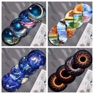4pcs/set set of colorful starry sky art coasters anti-slip wooden coasters suitable for kitchen office and party decoration