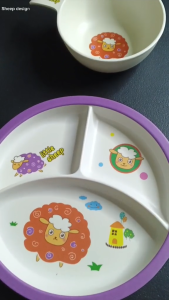 Yoji Baby Round 5pcs Natural Bamboo Fiber Feeding Set Spoon Fork Cup Bowl Plate Set 2 Years Old+