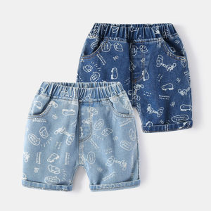 Quần Short Denim in Họa Tiết Hoạt Hình Wellkids Cho Bé Trai Mùa Hè 2022 Quần Dài Năm Điểm Cạp Vừa Vải Cotton Phong Cách Mỹ Thường Ngày