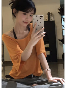 Áo Thun Nữ Tay Ngắn Phong Cách Hàn Quốc Mùa Hè Mới Thường Ngày Không Đối Xứng Dây Chuyền Vai Áo Vest Hai Mảnh Vải Polyester