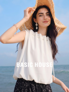 Basic House | Drawstring Off-Shoulder Sleeveless Shirt