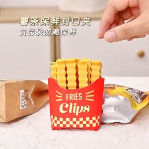 12 Pcs Sealing Clip Moisture-proof Magnetic Holder With Clips Bag Creative French Fries Food Bag Storage Clip French Fries Bag Clip