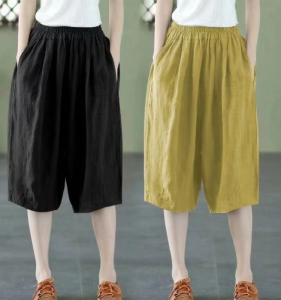 QIAOXIZI | Slimming Loose High Waist Cotton Linen Shorts