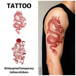 Red Dragon Temporary Tattoo Sticker Long-lasting and Waterproof Realistic Fake Tattoos for Man and Women For Arm Waist Leg