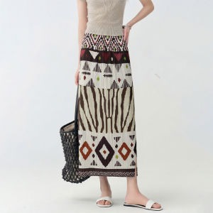 Ethnic Style Geometry Printed Slim Fit Skirt
