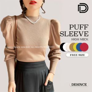 🇲🇾 DESINCE Women’s Elegant Puff Sleeve High Neck Cotton Blouse Stylish & Comfortable Everyday Wear WT 070