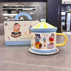 CRAYON SHINCHAN | Cốc Sứ Hoạt Hình Crayon ShinChan 400ml Có Nắp Đồ Uống Dễ Thương Phong Cách Anime Dùng Cho Cà Phê Sữa Trà Nước - Kèm Hộp Quà Tặng Sinh Nhật