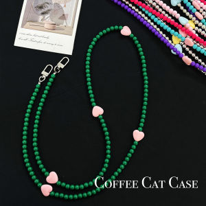 Handmade Long Heart Shaped Chain for Girls Crossbody Phone Case Accessory Anti-Loss Lanyard Coffee Orange Cat Universal Model