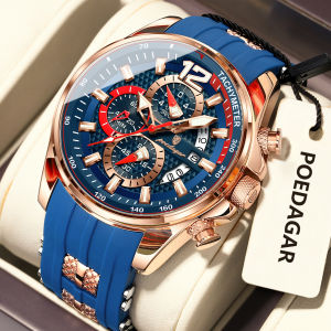 POEDAGAR Luxury Watch For Men Date Chronograph Luminous Waterproof Silicone Male Watch Fashion Sports Quartz Mens Watches Reloj