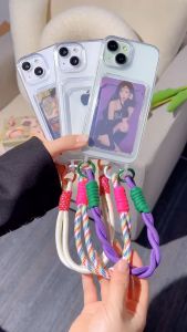 3 in 1 Card Slot Case for IPhone 11 16 12 13 14 Pro Max 6 7 8 Plus 15 XR XS MAX 15 Plus Clear Phone Case with Lanyard for iphone 16 pro max