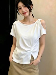 AIYITI | Off-Shoulder Crew Neck Short Sleeve T-Shirt Plus Size Slimming