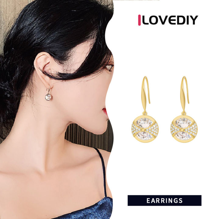 [ILOVEDIY] Round Large Diamond Earrings Alloy Zircon Electroplating