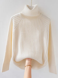 Womens High Collar Thickened Winter Sweater Loose Lazy Style Light Inner Wear Base Shirt Female Upper Apparel Fashionable Commute