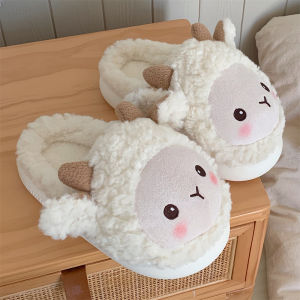 Womens Winter Home Use Warm Cute Furry Slipper Shoes Soft Cute Little Lamb Cotton Slippers Bedroom Anti-Slip Indoor Shoes