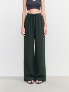 Basic House | Linen Flax High Waist Loose Fit Wide Leg Trousers