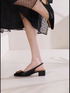 French Apricot Elegant Office Shoes Vintage Color Matching Wrap Sandals